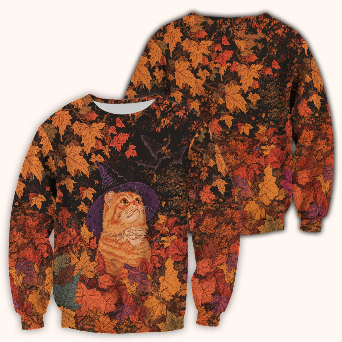Autumn Cat Fall Leaves Nurse Scrub Top