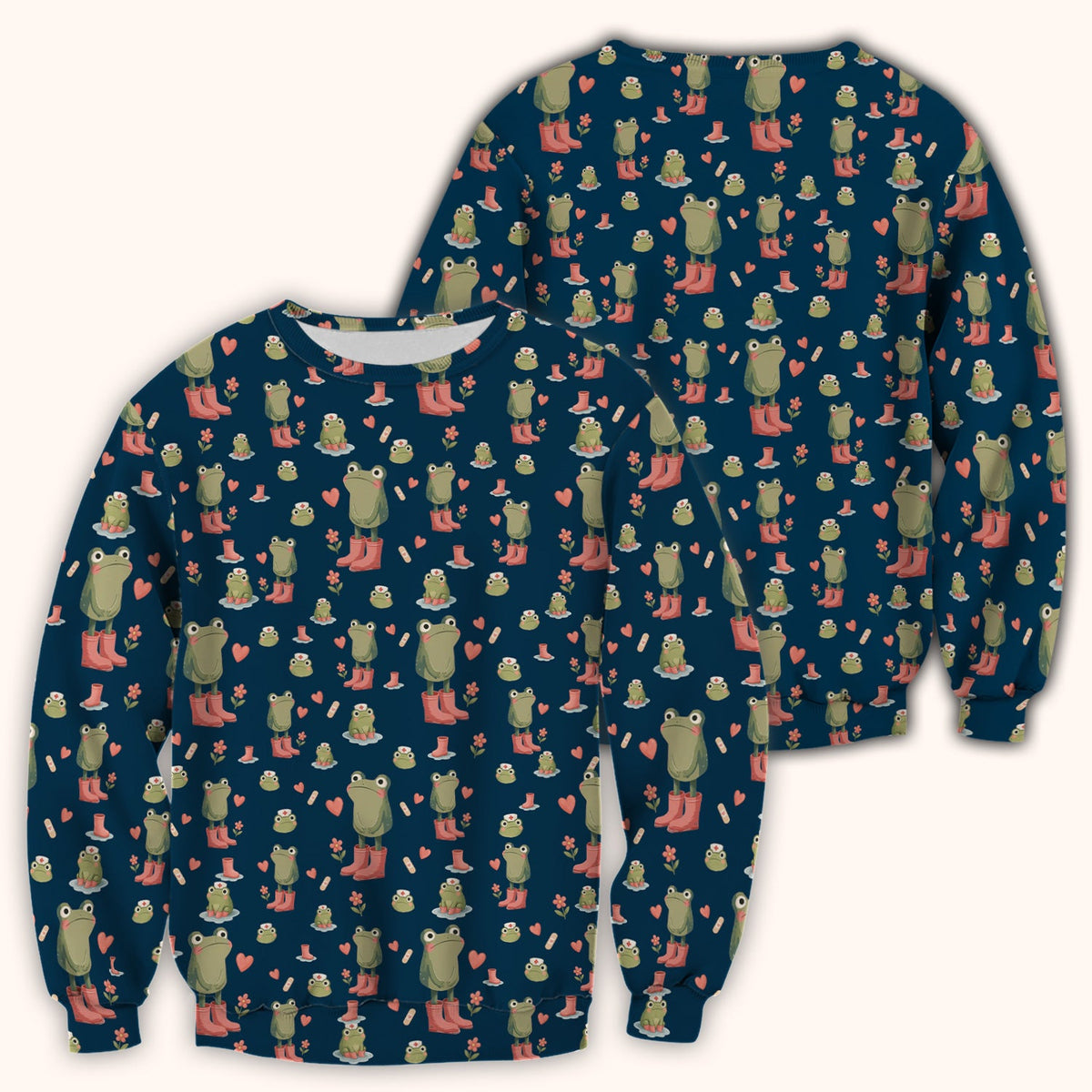 Adorable Frog Boots Heart Pattern Scrub Top, Comfortable Scrubs for Nurses