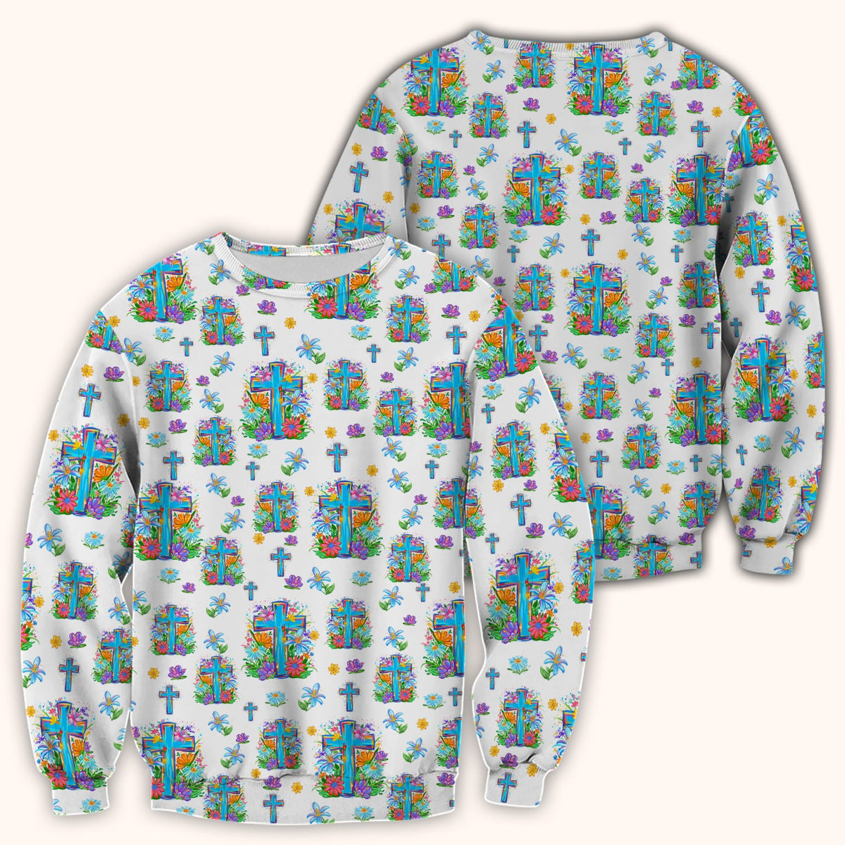 Christian Floral Cross Spring Pattern Scrub Top, Comfortable Scrubs for Nurses