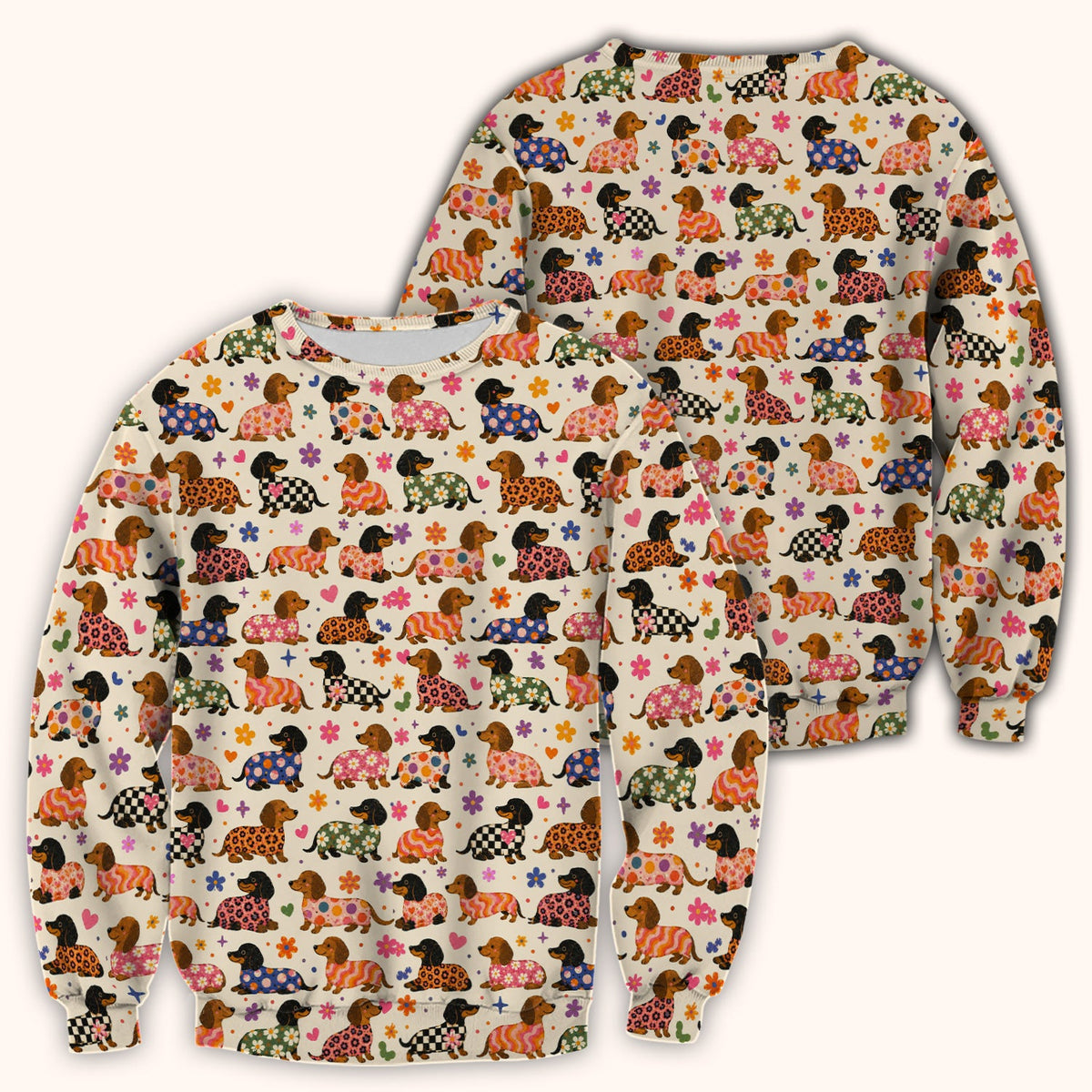 Floral Dachshund Print Nurse Scrub Top