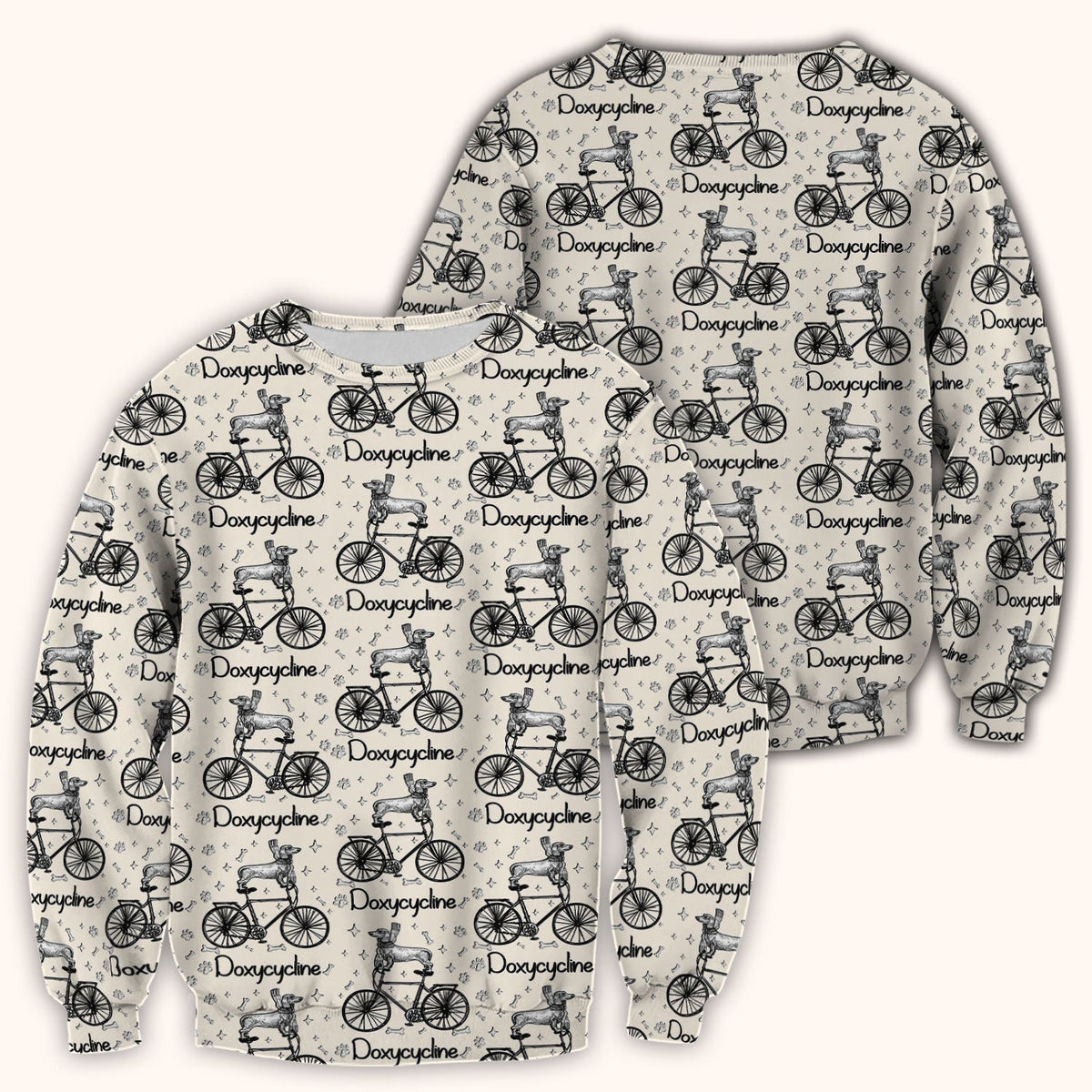 Funny Doxycycline Dog Bicycle Print Scrub Top, Comfortable Scrubs for Nurses