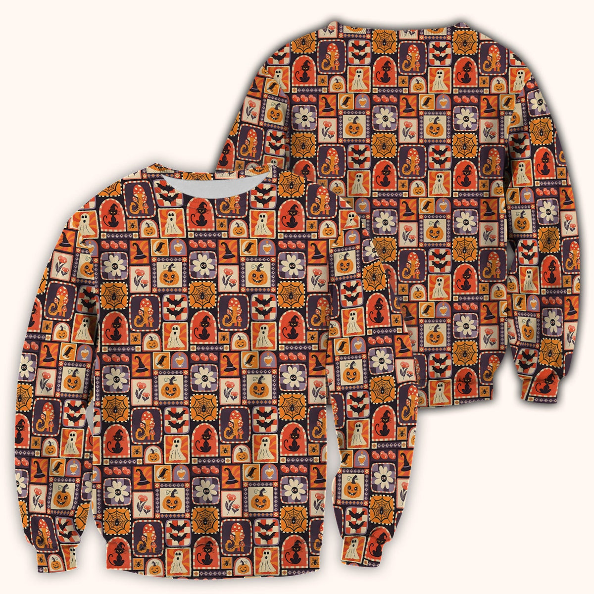 Retro Halloween Patchwork Nurse Scrub Top