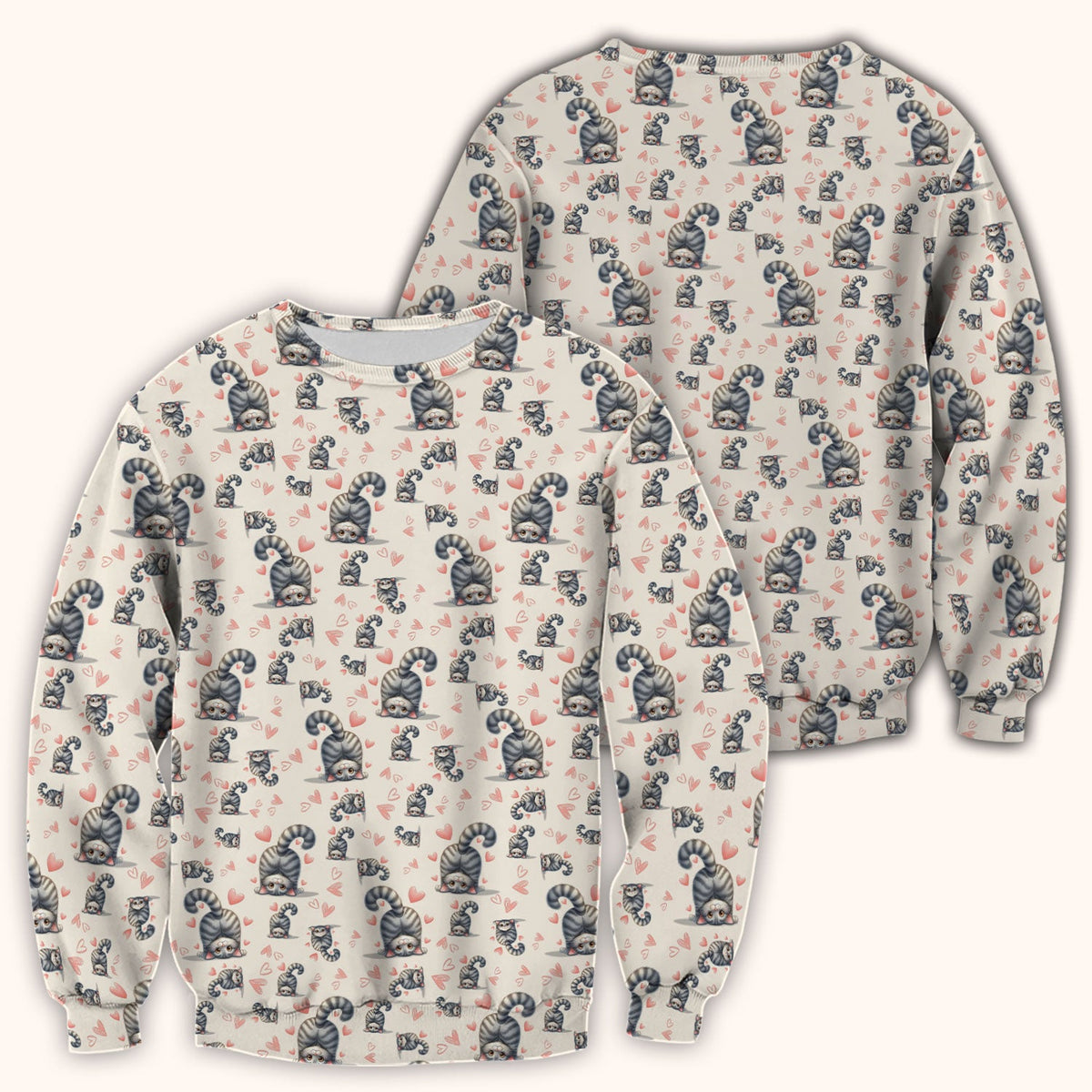 Valentine Cute Cat Scrub Top, Cat Heart Pattern Nurse Uniform, Comfortable Scrubs For Nurses