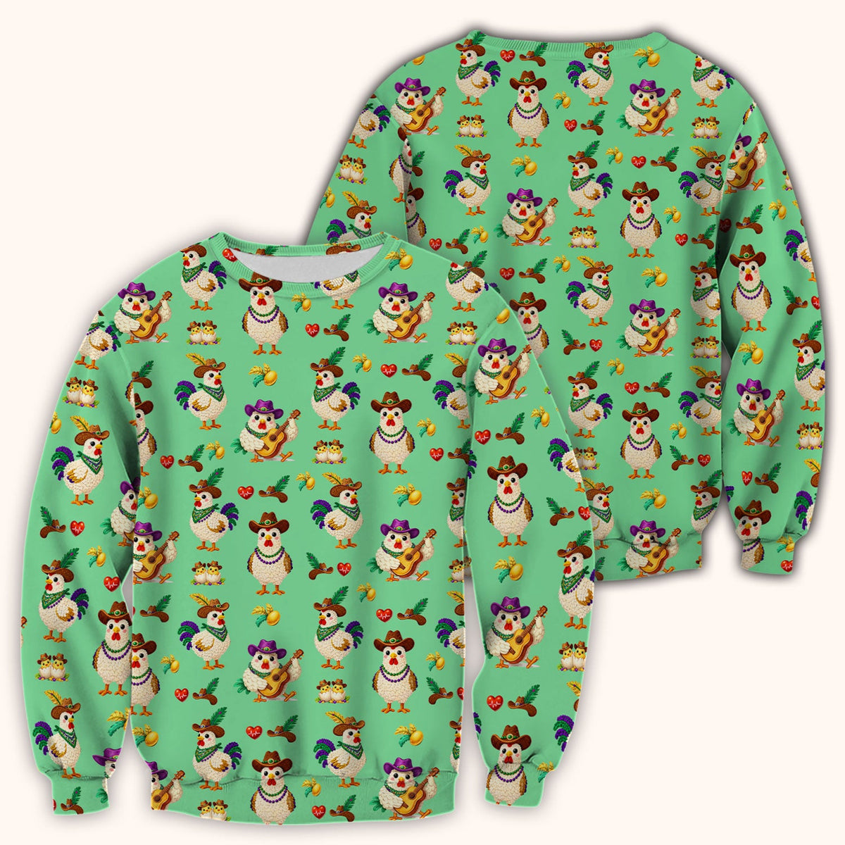 Mardi Gras Rooster Cowboy Nurse Scrub Top