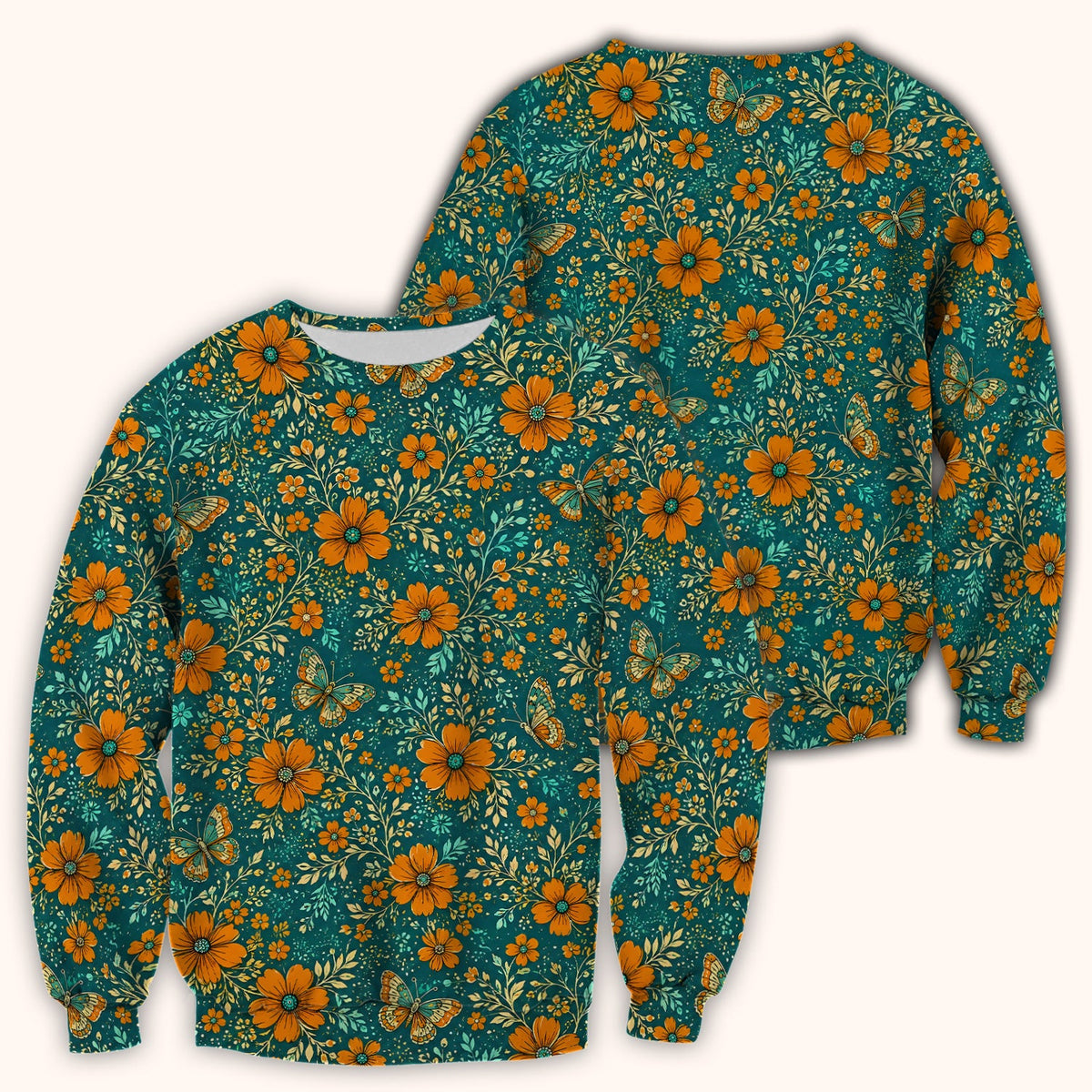 Orange Floral Butterfly Vine Nurse Scrub Top