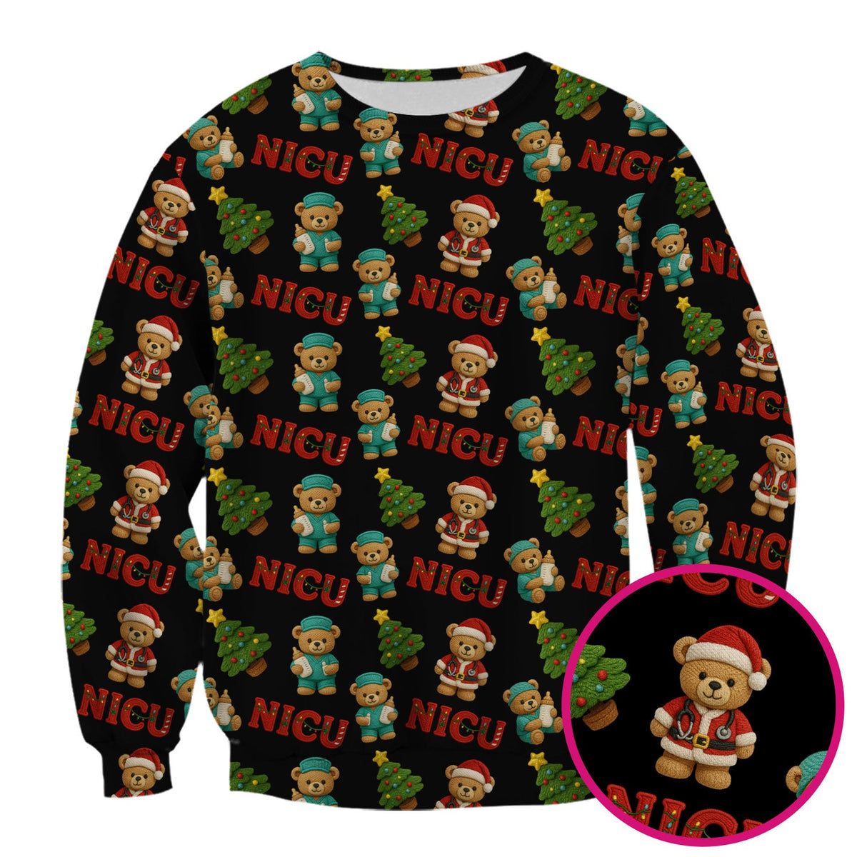 NICU Nurse Teddy Bear Scrub Top - Christmas Gift