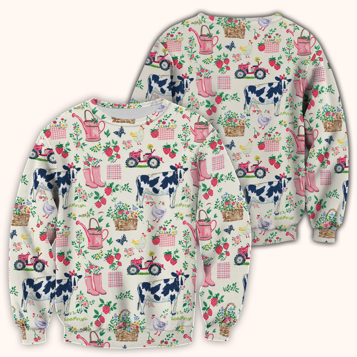Strawberry Cow Country Style Scrub Top, Comfortable Scrubs for Nurses