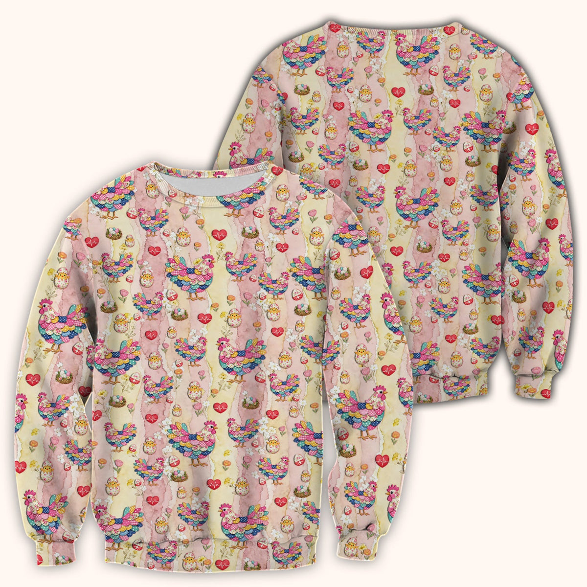 Colorful Chicken Easter Eggs Heart Nurse Scrub Top