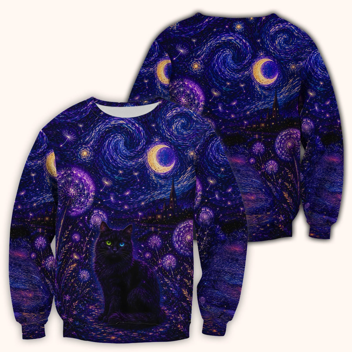 Mystical Black Cat Starry Night Nurse Scrub Top