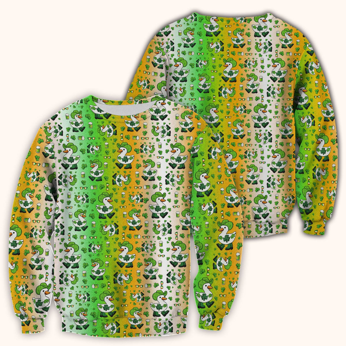 St. Patrick's Day Goose Shamrock Medical Pattern Scrub Top, Breathable Fabrics Nursing Uniform
