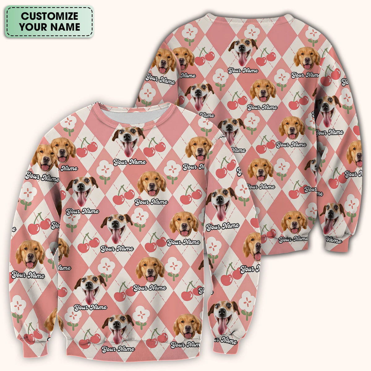 Dog Face Cherry Argyle Nurse Scrub Top