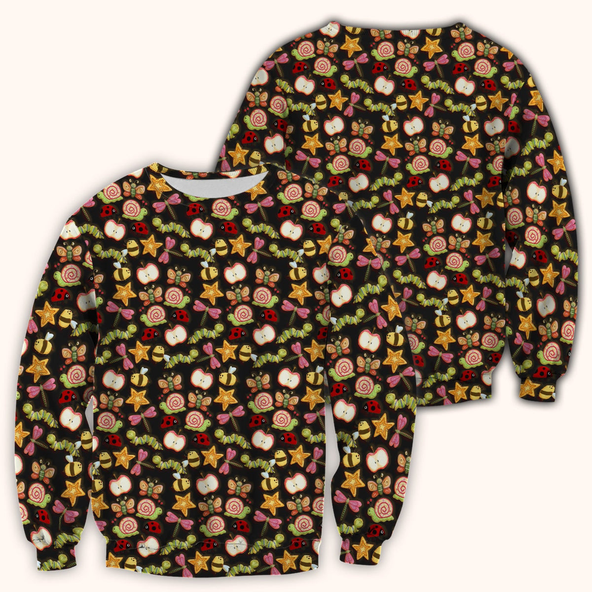 Snail Ladybug Caterpillar Apple Garden Nurse Scrub Top