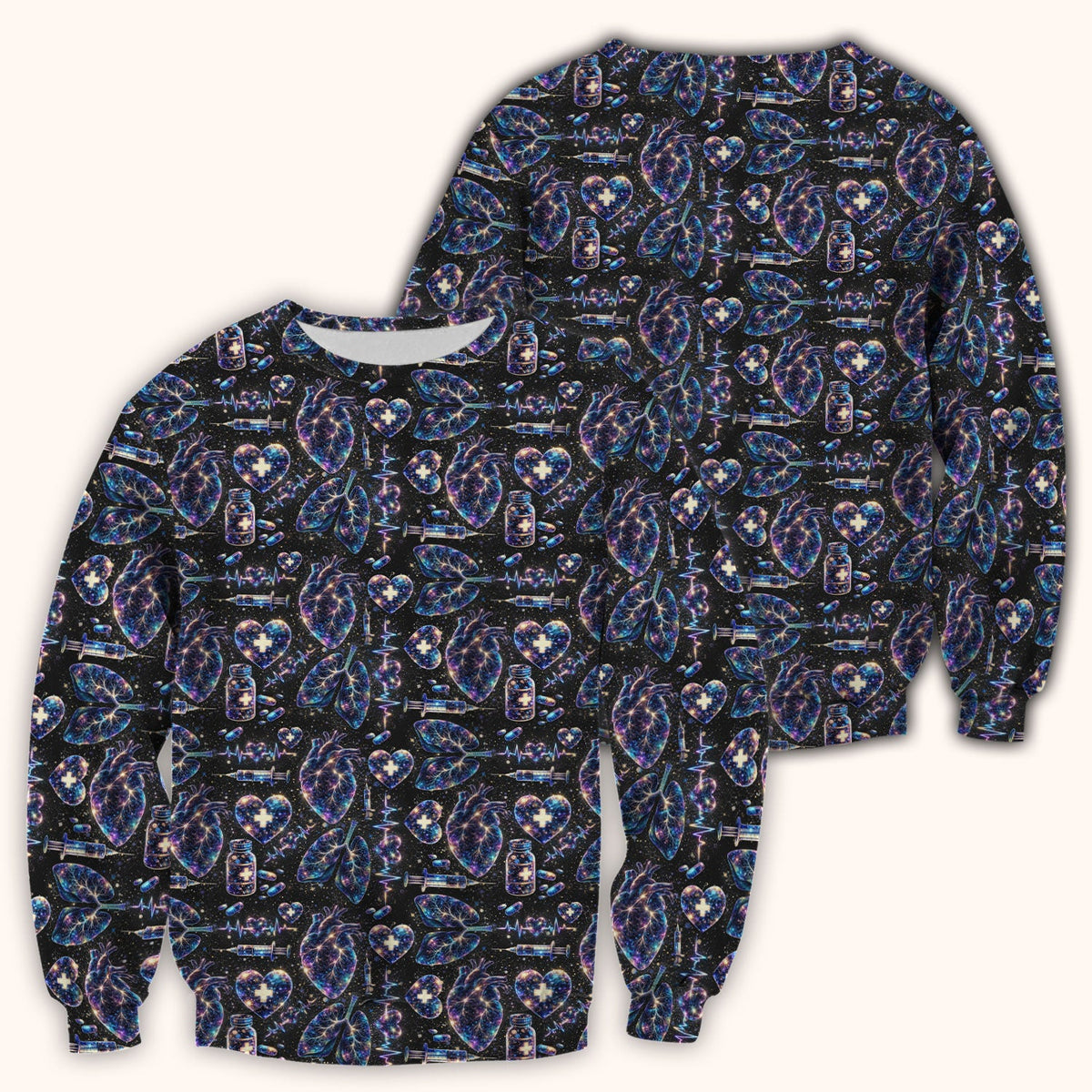 Galaxy Anatomical Heart Lung Syringe Nurse Scrub Top