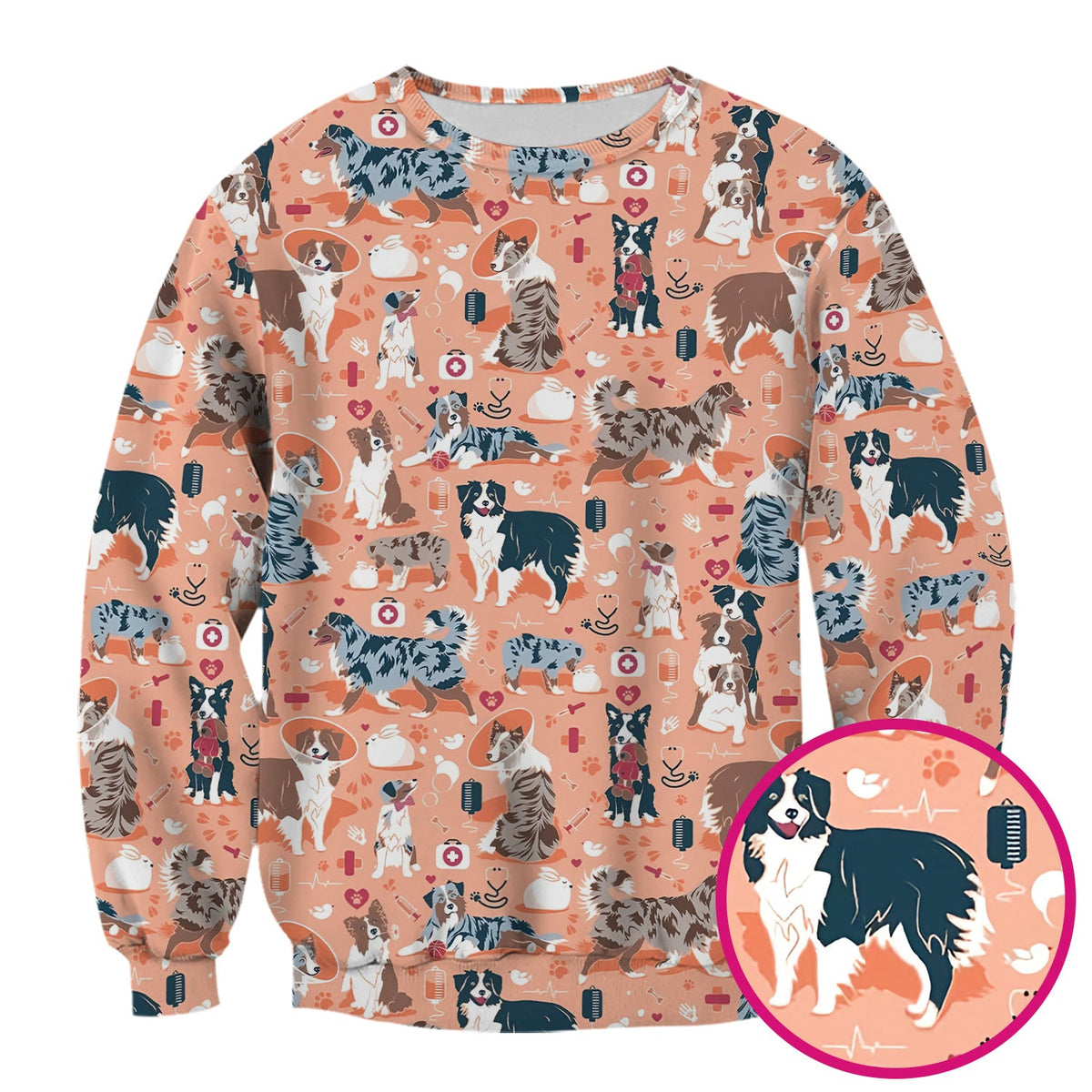 Cute Dog Pattern Veterinary Scrub Top, Breathable Fabrics Nursing Uniform