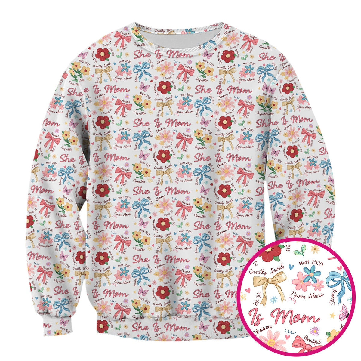 She Is Mom Floral Bow Nurse Scrub Top