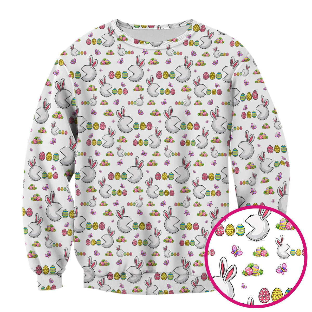Easter Bunny and Colorful Eggs Print Scrub Top, Breathable Fabrics Nursing Uniform