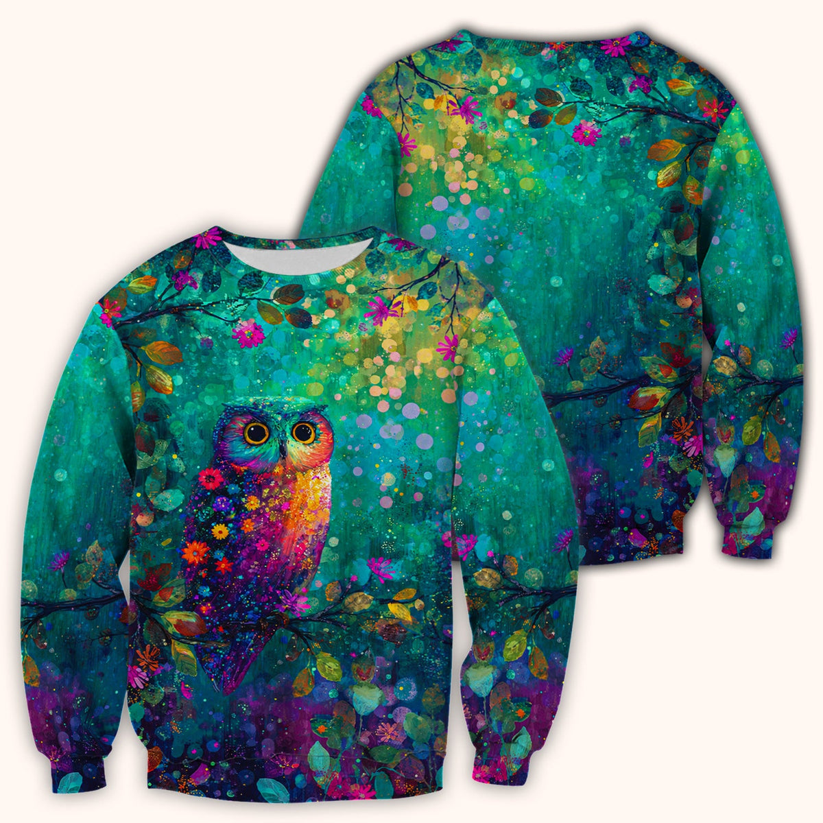 Colorful Owl Forest Nurse Scrub Top