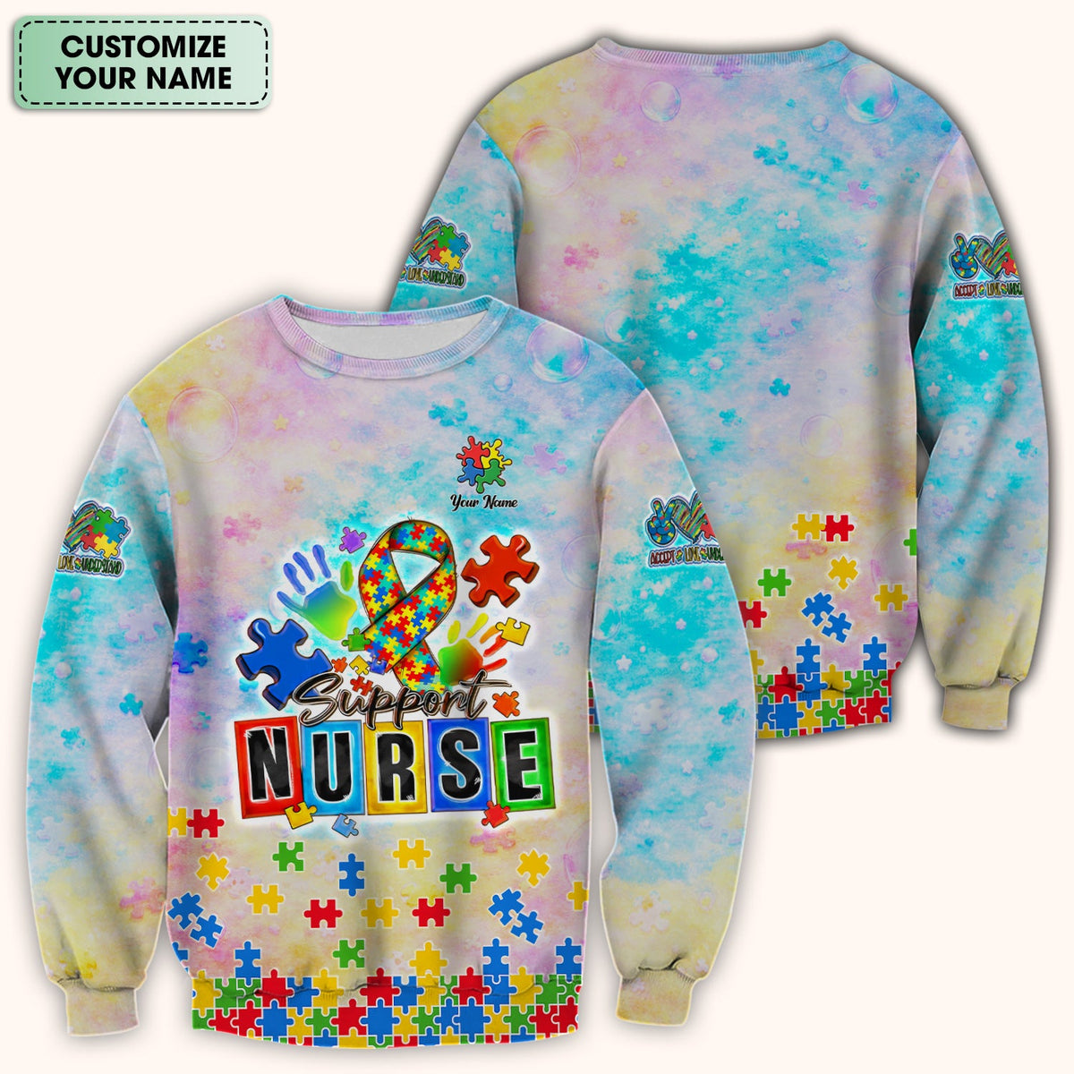 Personalized Autism Awareness Nurse Scrub Top