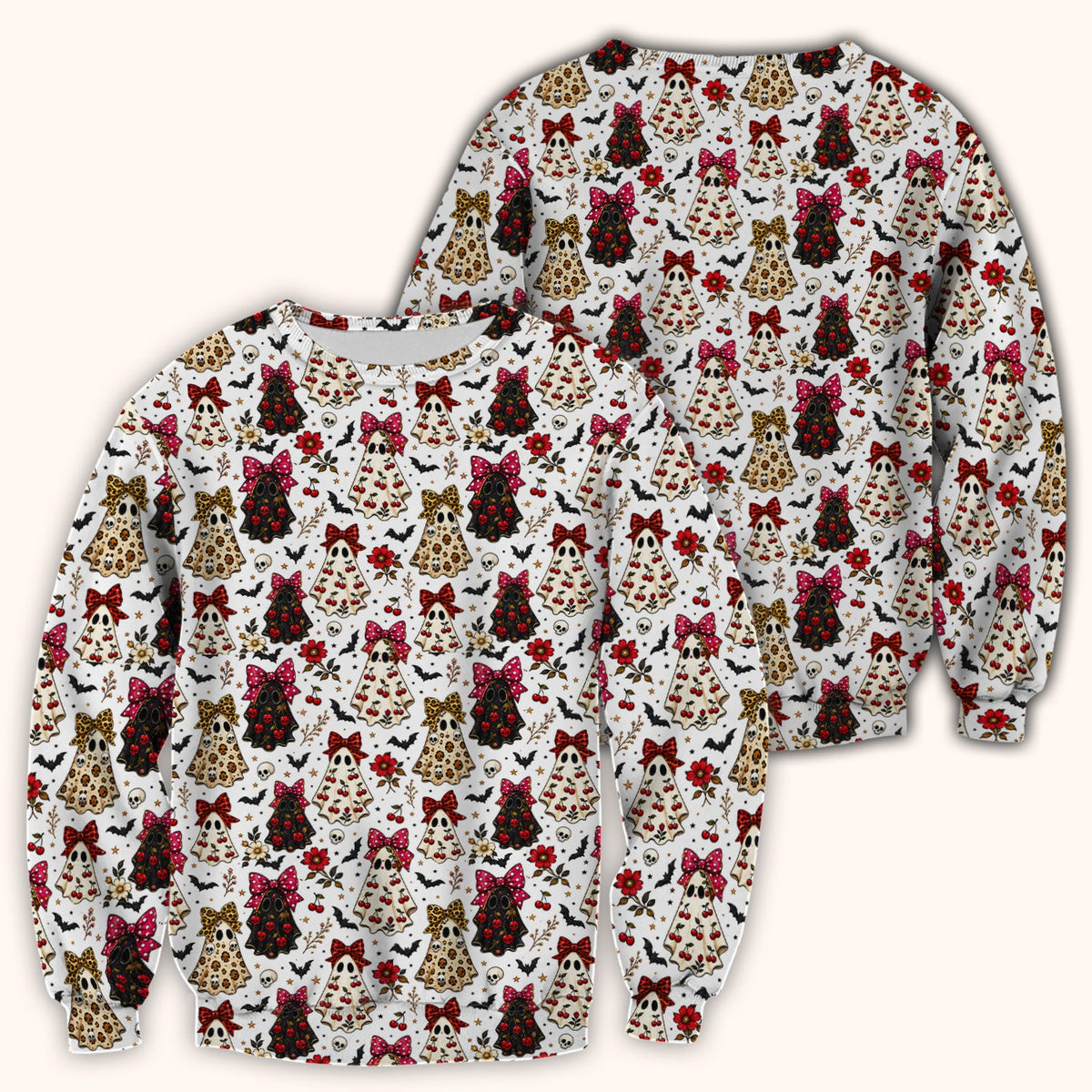 Spooky Ghost Pattern Nurse Scrub Top