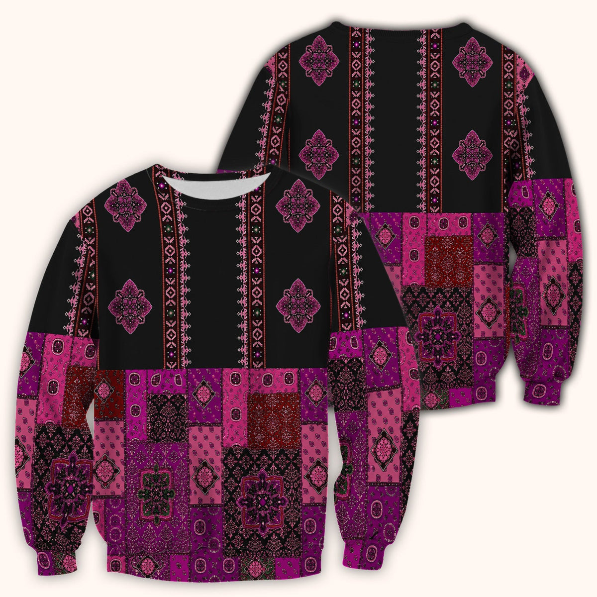 Boho Pink Bandana Patchwork Nurse Scrub Top