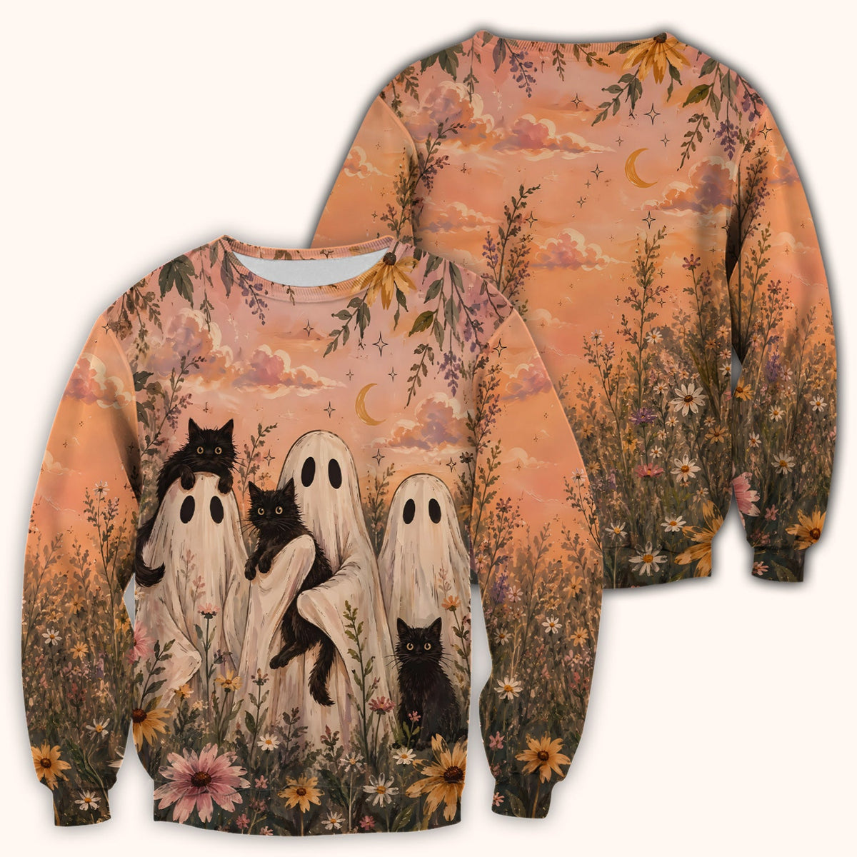 Ghosts Black Cats Nurse Scrub Top - Halloween Gift