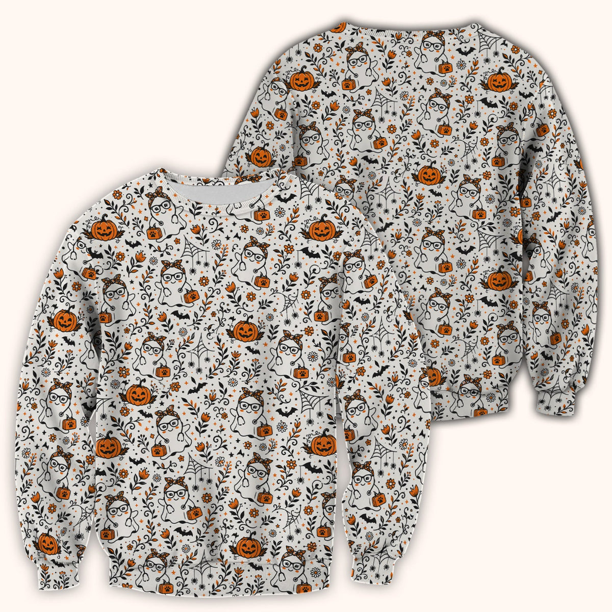 Halloween Ghost Pumpkins Nurse Scrub Top