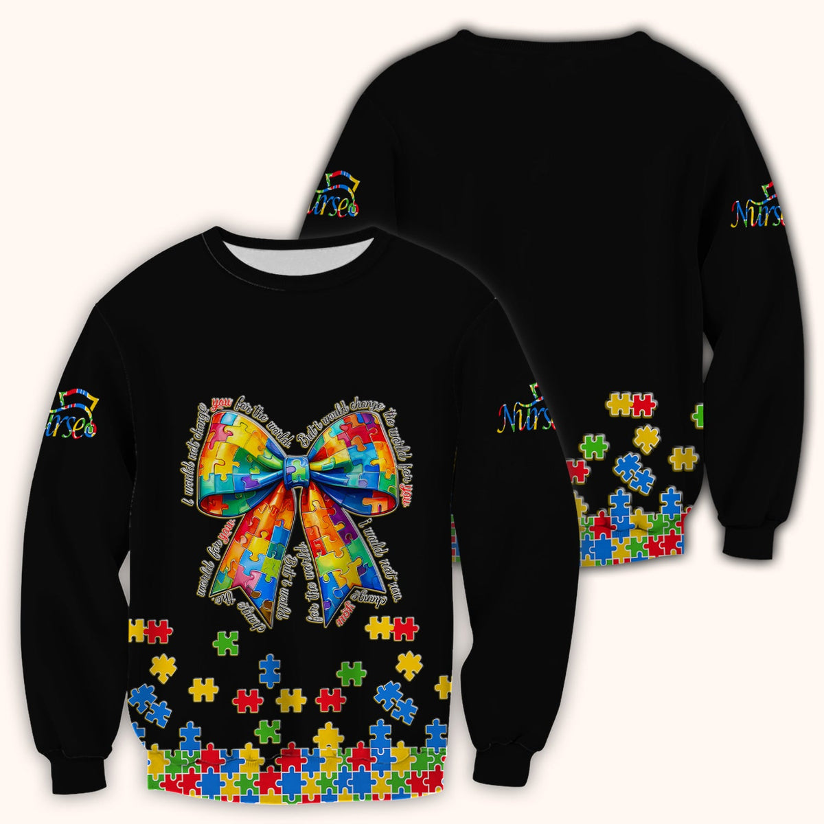 Autism Puzzle Bow Colorful Pieces Nurse Scrub Top
