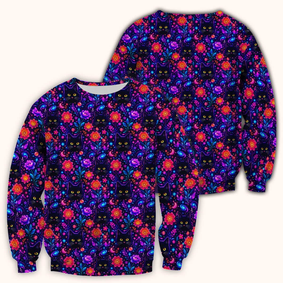 Galaxy Black Cat Floral Nurse Scrub Top