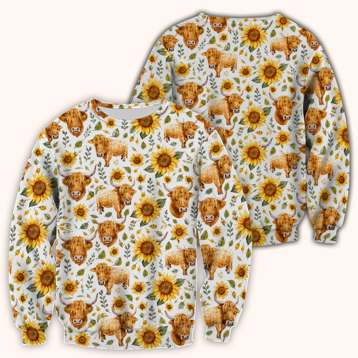 Highland Cow Sunflower Pattern Nurse Scrub Top