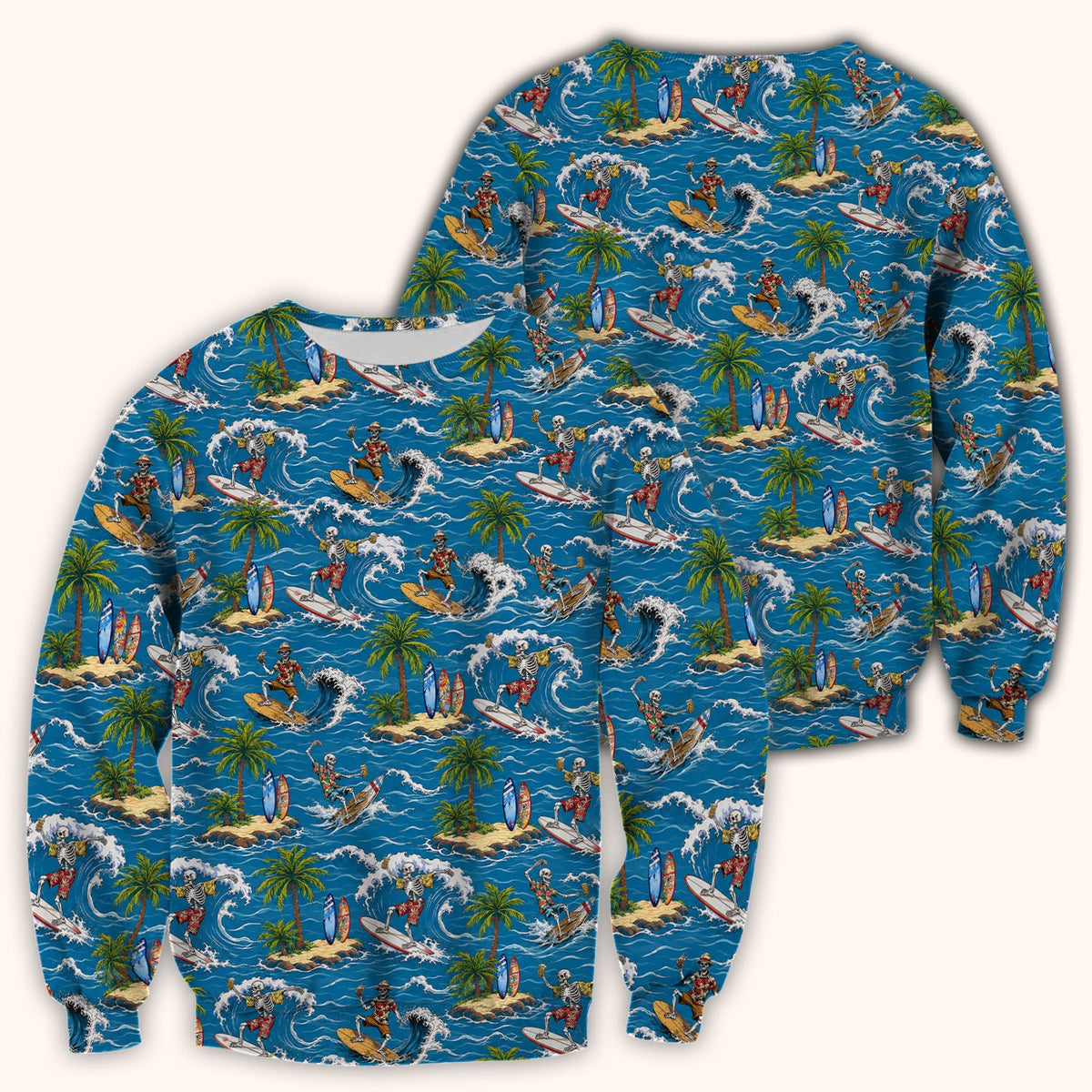 Spooky Tropical Skeleton Surfer Nurse Scrub Top