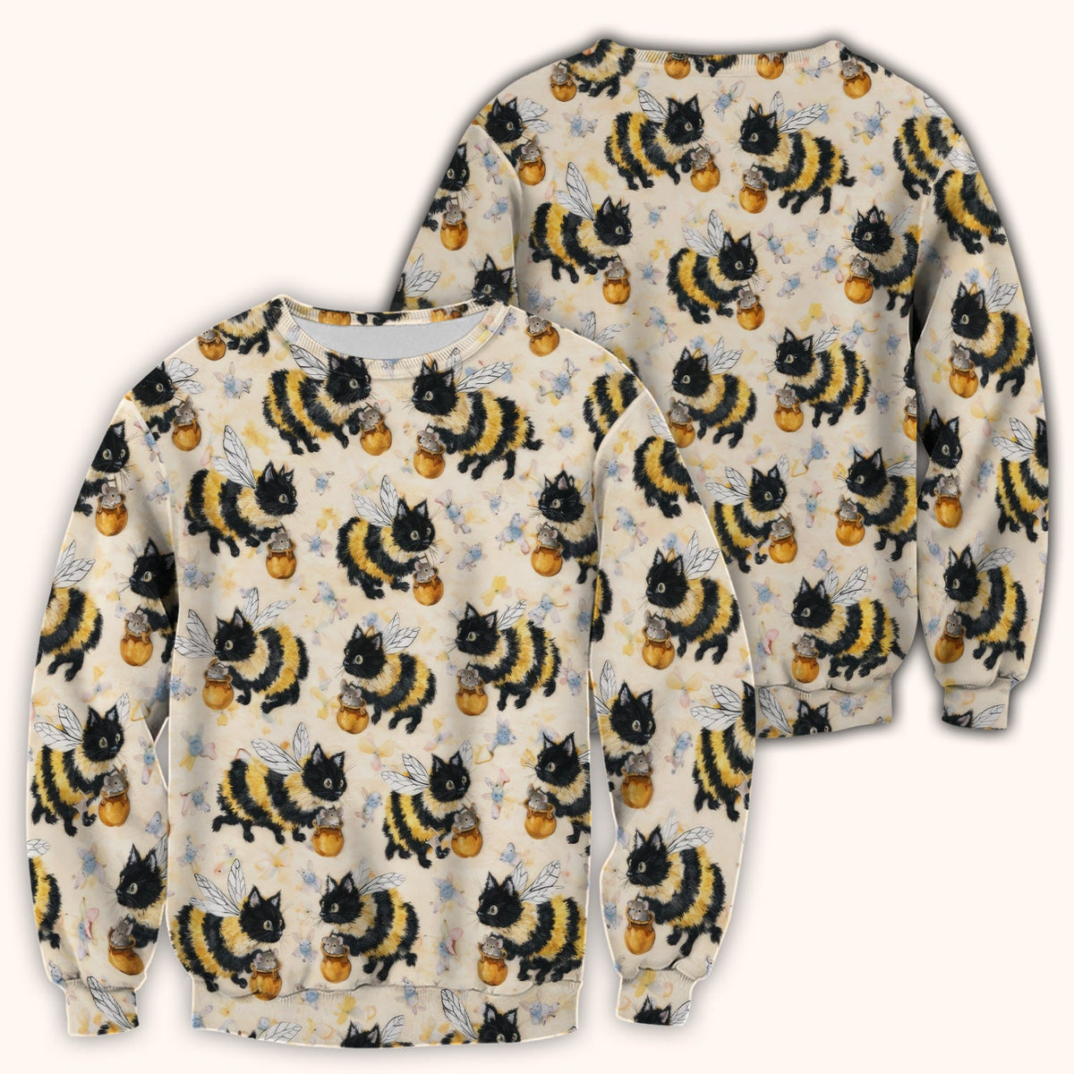 Adorable Nurse Bumblebee Cat Honey Jar Winged Pattern Scrub Top, Comfortable Scrubs for Nurses