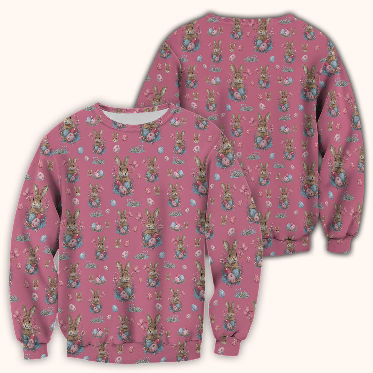 Pastel Easter Bunny Nest Pattern Scrub Top, Comfortable Scrubs for Nurses