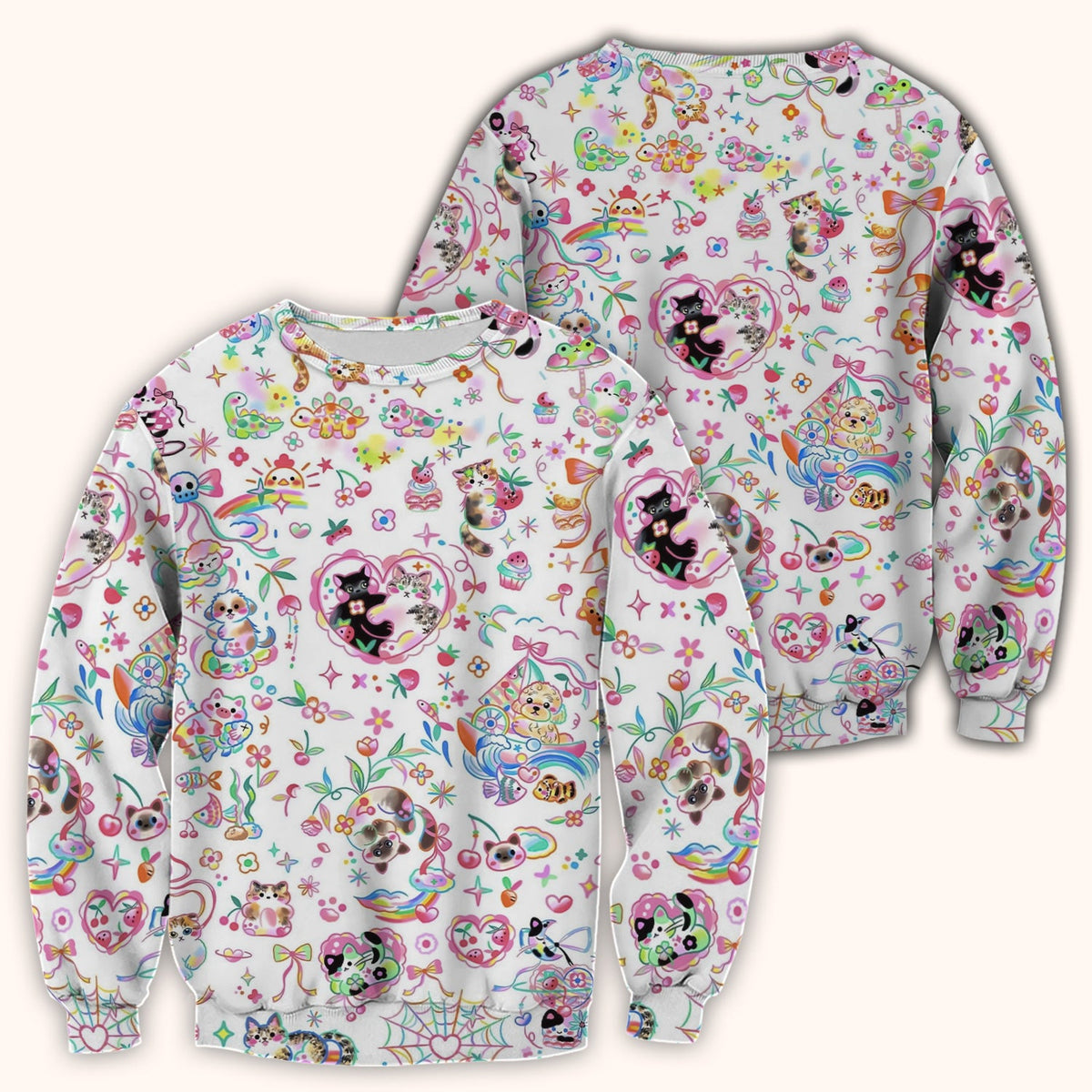 Kawaii Animal Rainbow Heart Nurse Scrub Top