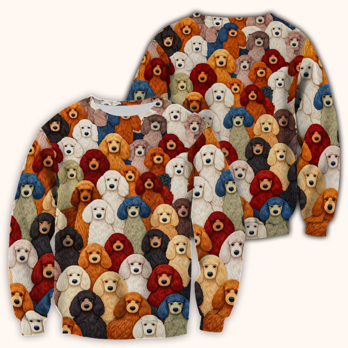 Multicolor Poodle Dog Pattern Scrub Top, Breathable Fabrics Nursing Uniform