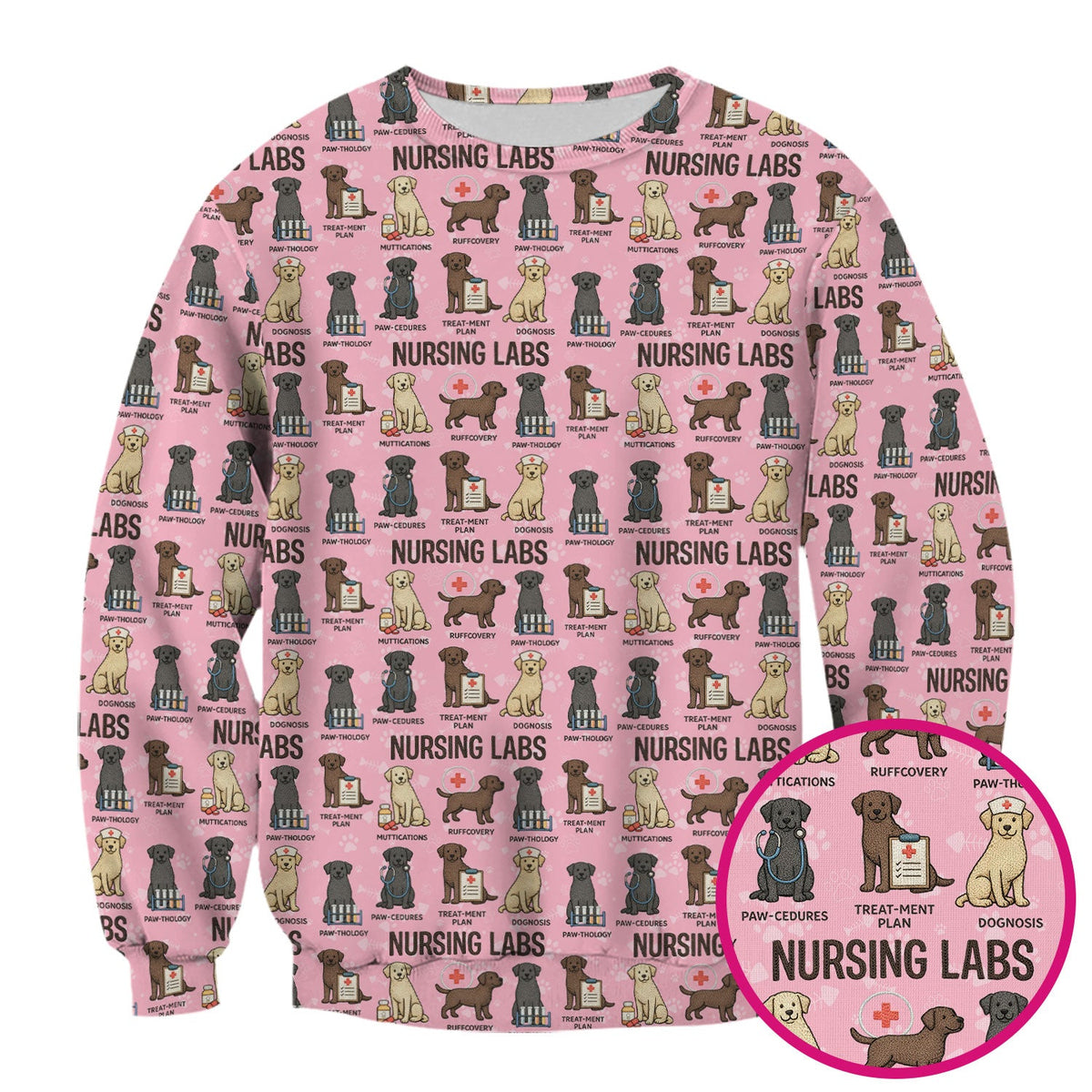Playful Nursing Labs Dog Pattern Scrub Top, Comfortable Scrubs for Nurses