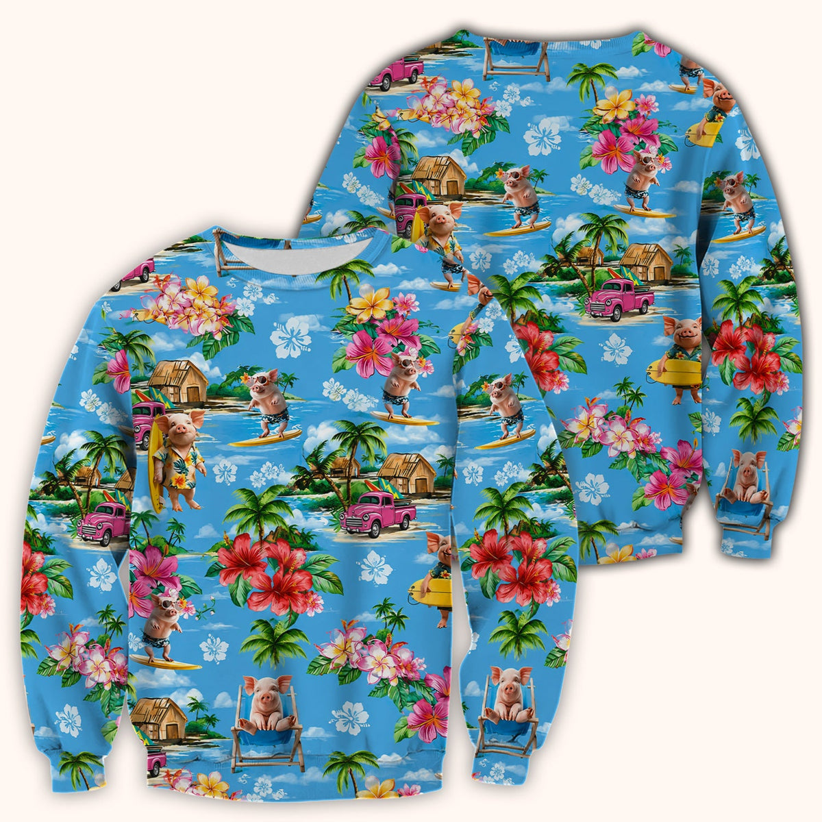 Tropical Surfing Pig Beach Nurse Scrub Top