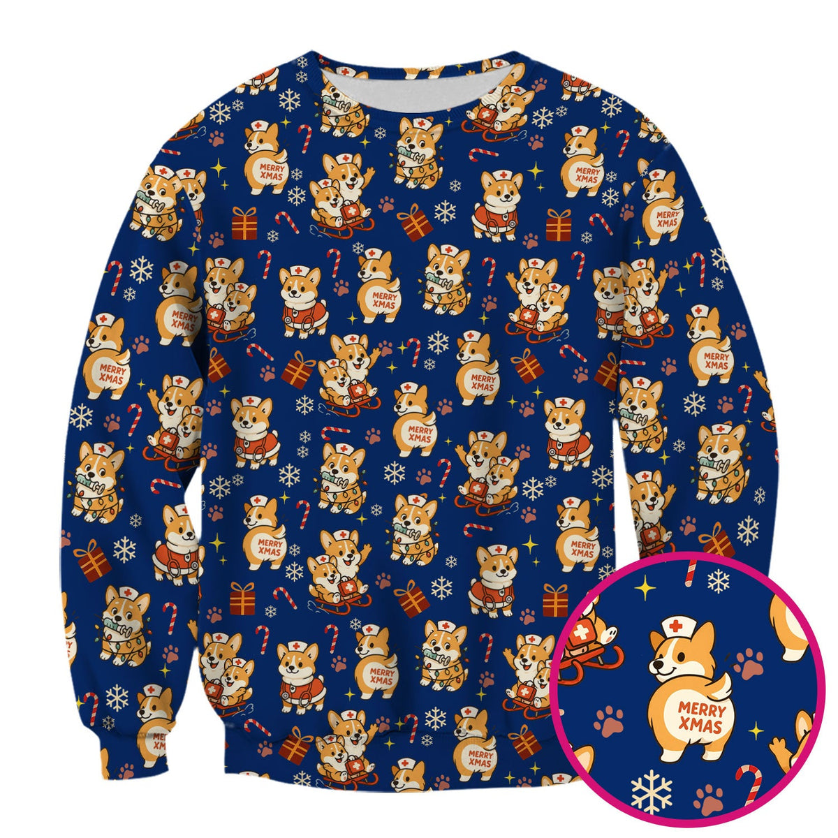 Cute Corgi Dog Scrubs for Christmas - Festive Puppy Pattern Medical Scrub Top - Holiday Christmas Scrubs with Charming Corgi Print