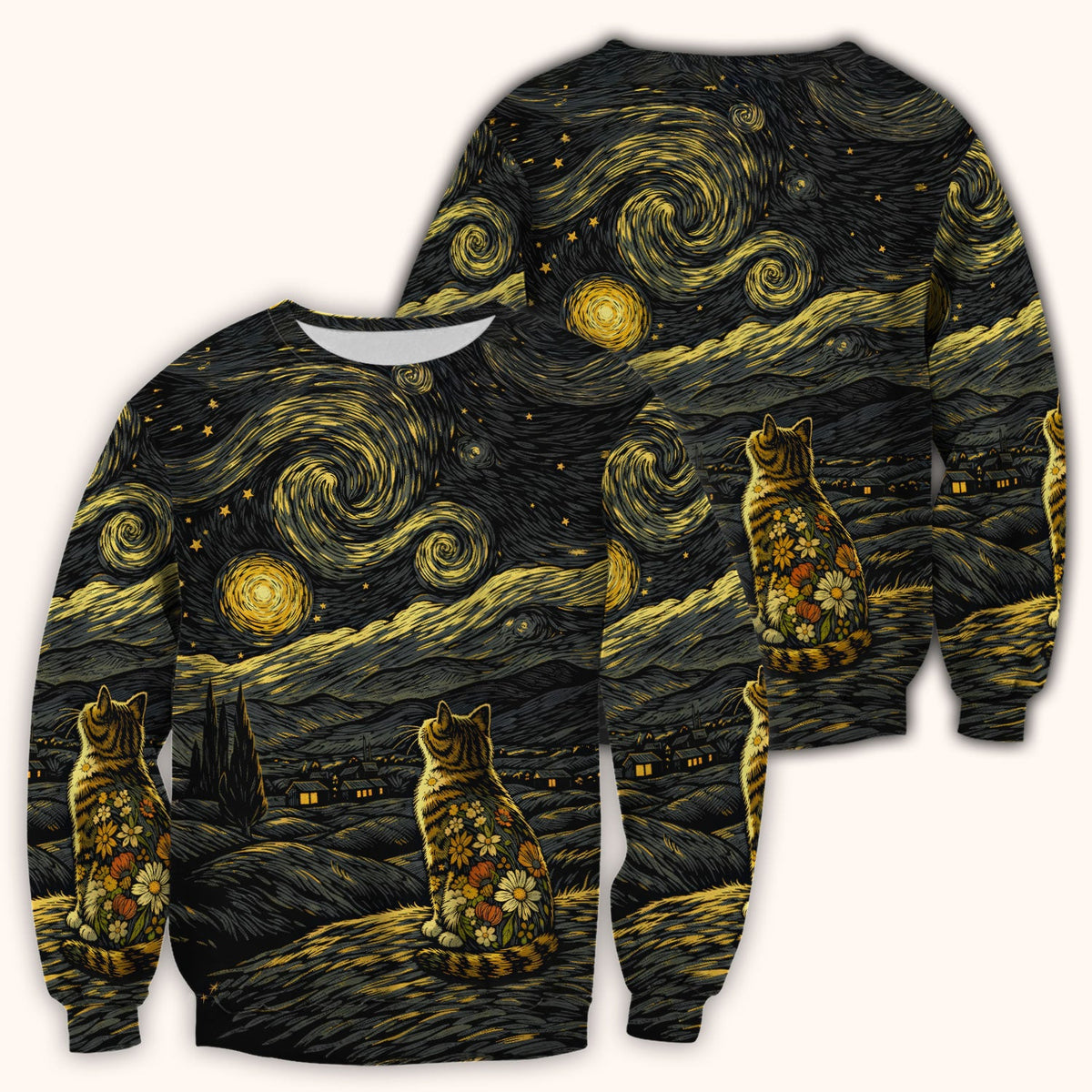 Galaxy Night Sky Cat Flowers Nurse Scrub Top