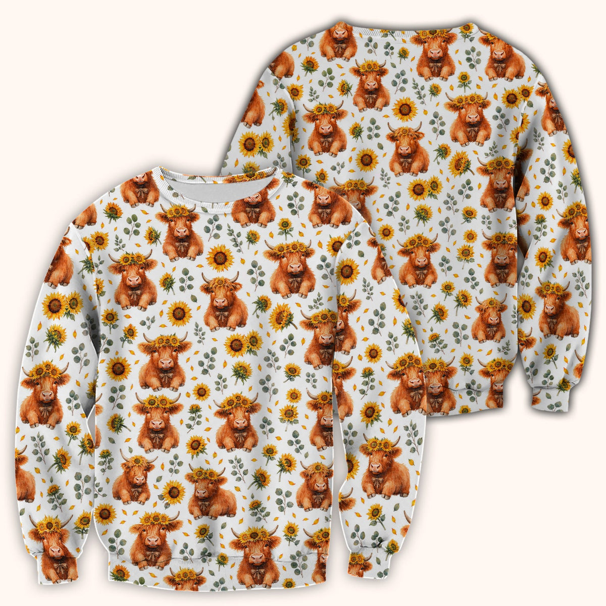 Rustic Highland Cow Floral Nurse Scrub Top
