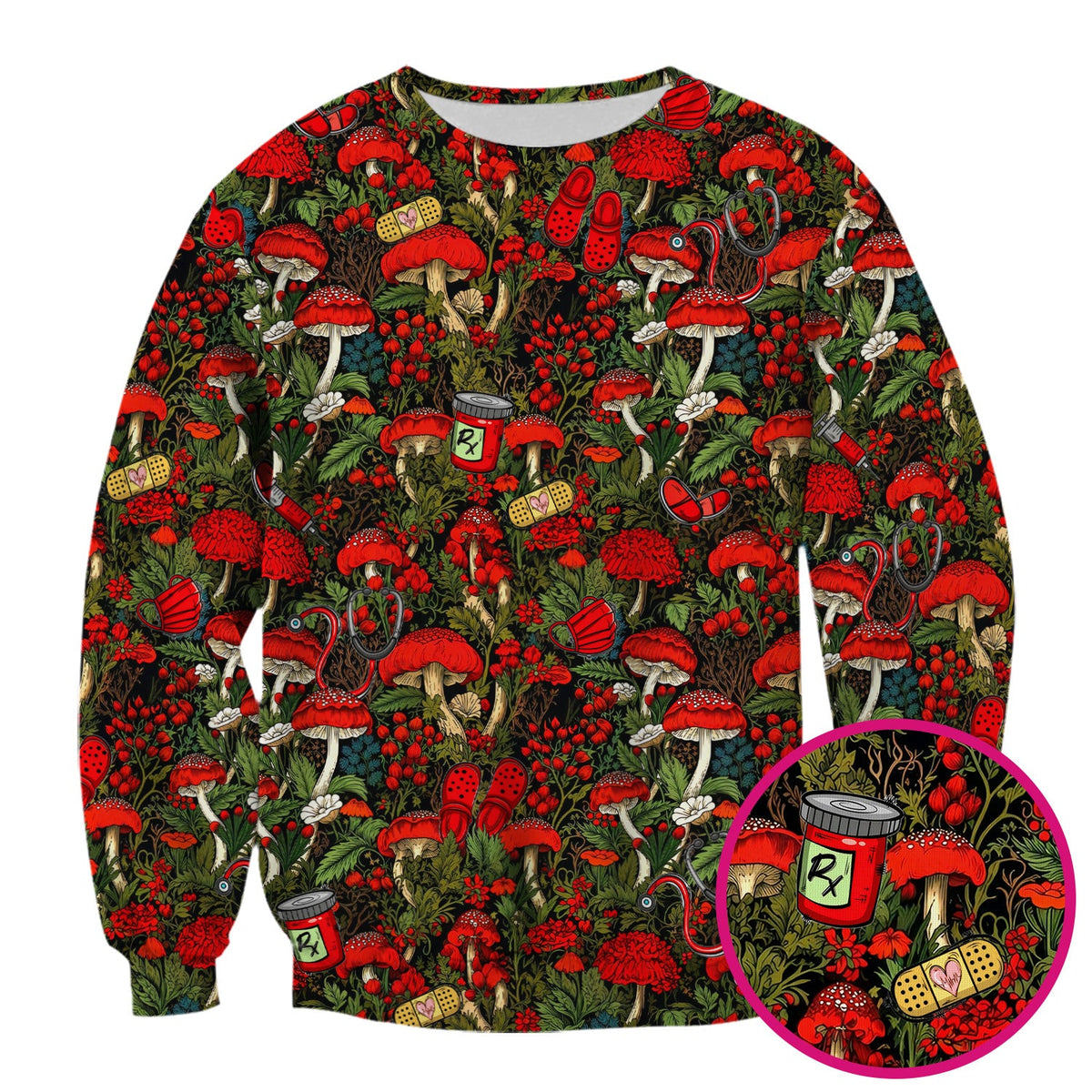 Red Mushroom Forest Nurse Scrub Top