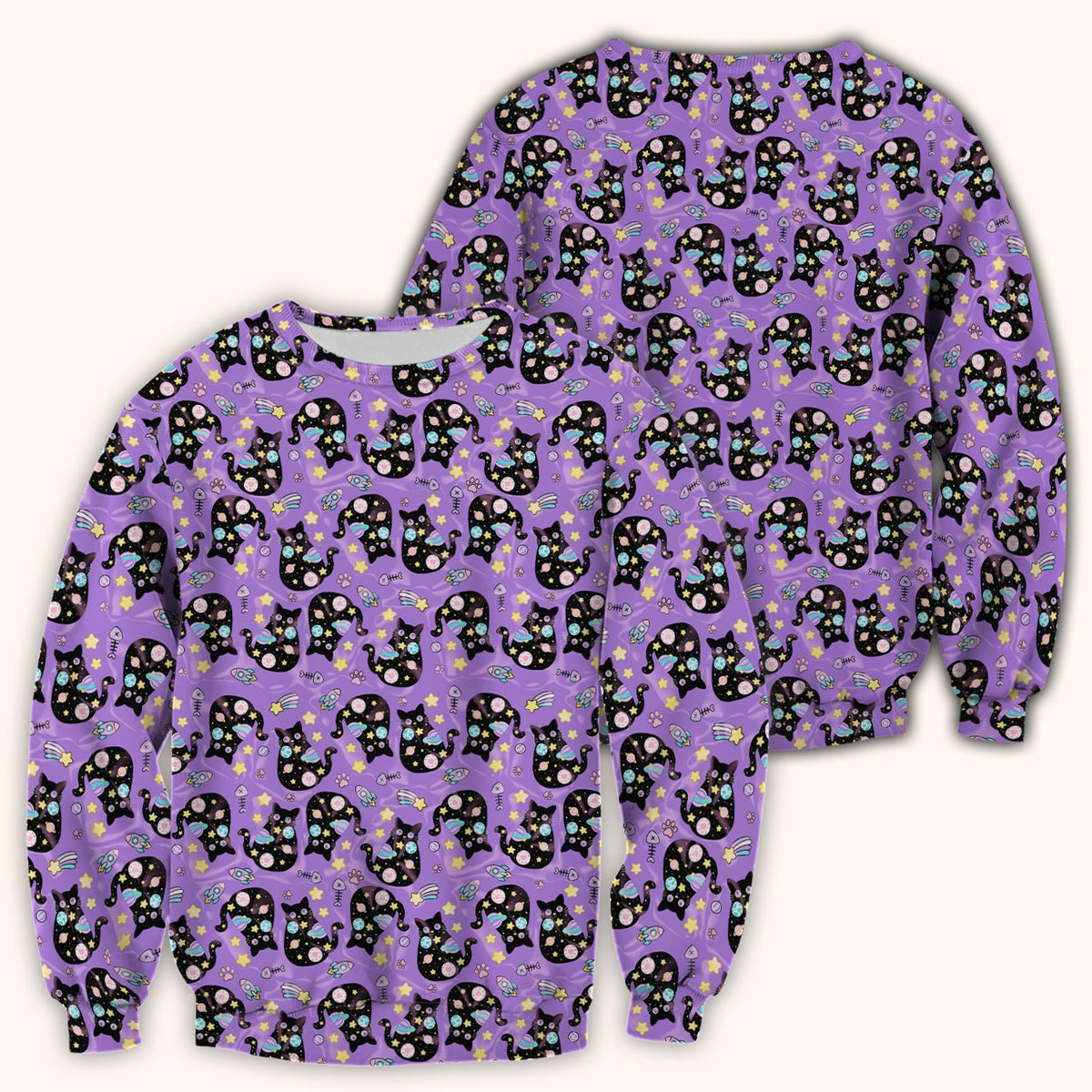 Galaxy Black Cat Space Nurse Scrub Top