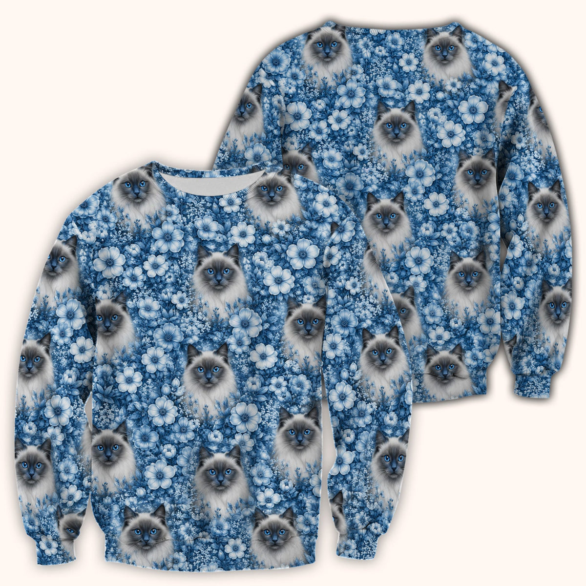 Blue Floral Ragdoll Cat Nurse Scrub Top