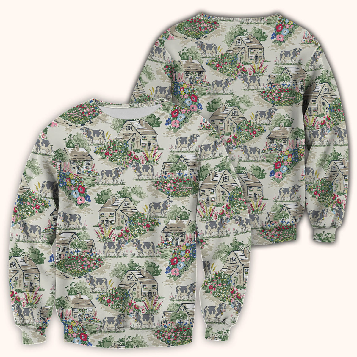 Countryside Cows Cottage Garden Nurse Scrub Top