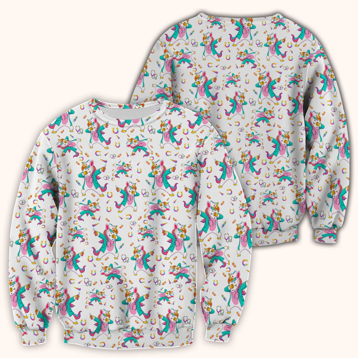 Cute Unicorn Nurse Dance Pattern Scrub Top, Breathable Fabrics Nursing Uniform