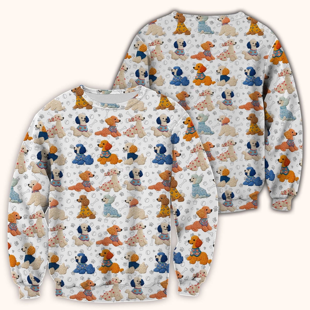 Cute Colorful Poodle Pattern Scrub Top, Comfortable Scrubs for Nurses