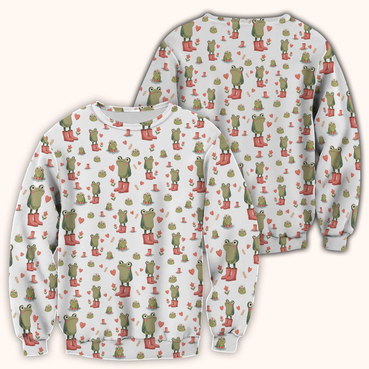 Adorable Frog Boots Heart Pattern Scrub Top, Comfortable Scrubs for Nurses