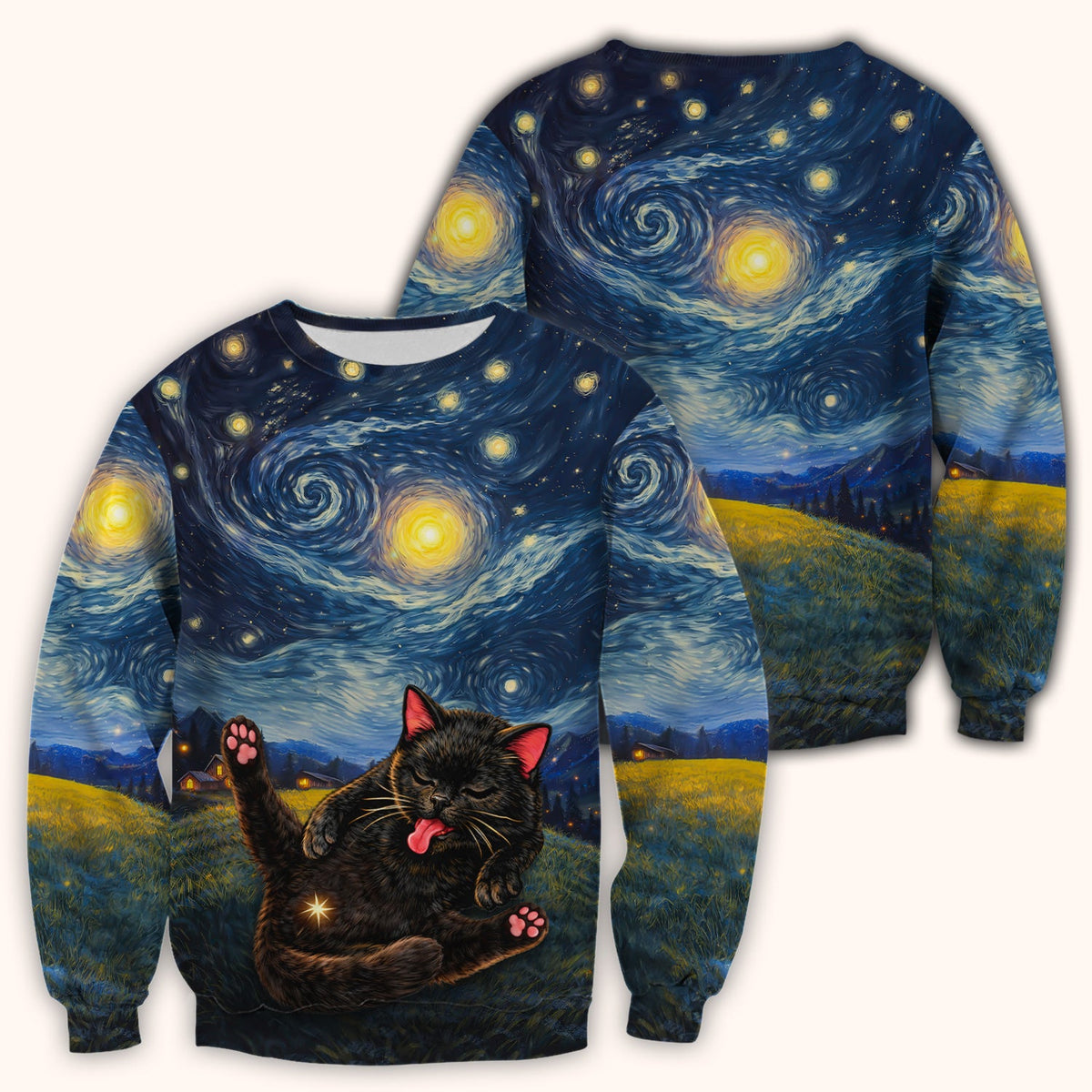 Black Cat Cosmic Night Sky Nurse Scrub Top