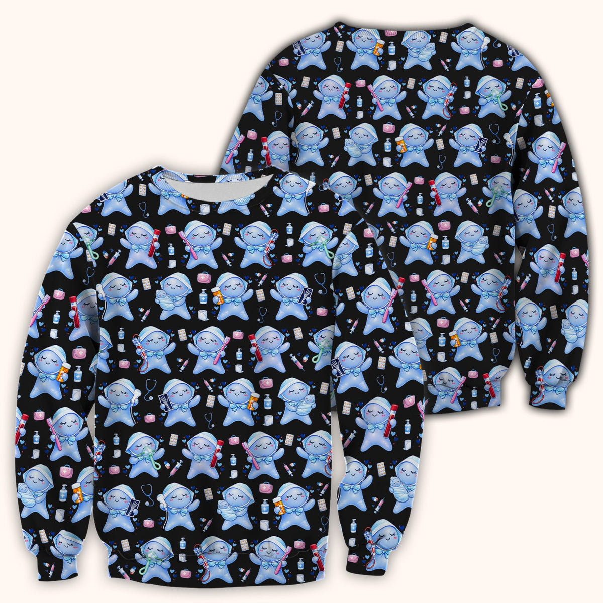 Dental Tooth Character Nurse Scrub Top