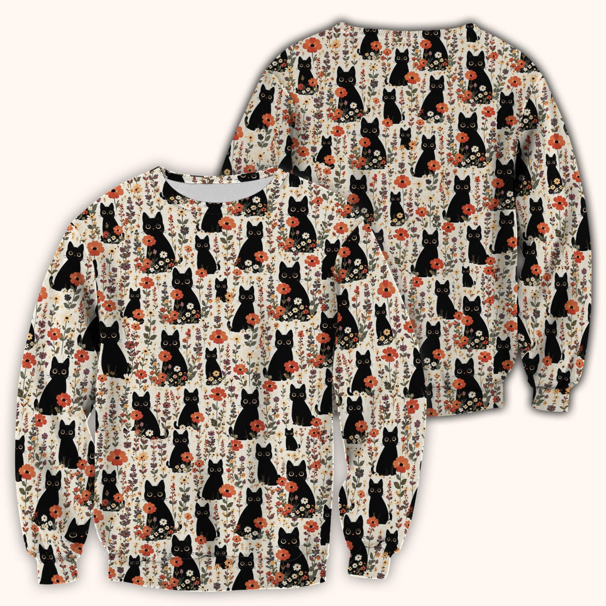 Cute Black Cat Wildflower Nurse Scrub Top