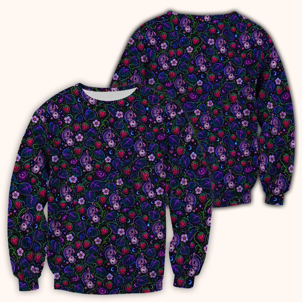Galaxy Strawberry Opossum Nurse Scrub Top - Gift For Cat Lover